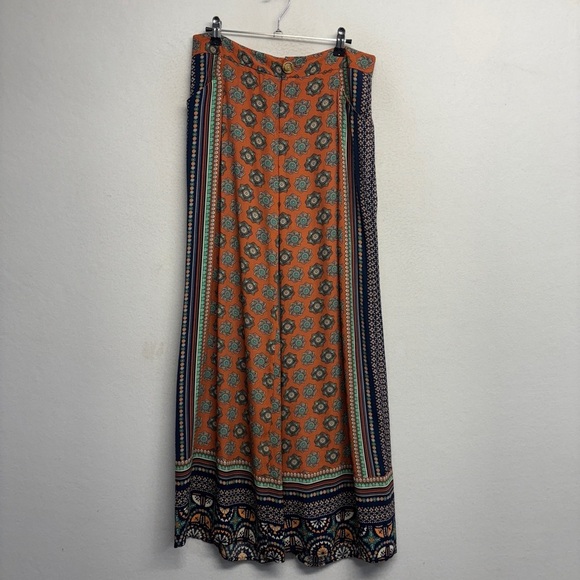 Anthropologie Elevenses Wide Leg Palazzo Bohemian Print Blue Orange Pants Size 4 - Picture 4 of 9